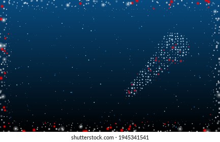 On the right is the microphone symbol filled with white dots. Pointillism style. Abstract futuristic frame of dots and circles. Some dots is red. Vector illustration on blue background with stars