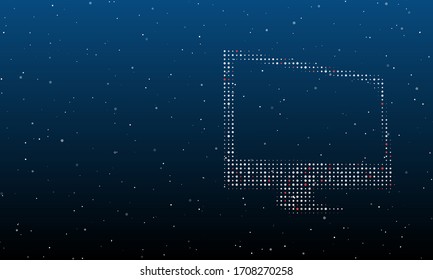 On the right is the monoblock symbol filled with white dots. Background pattern from white dots and circles of different shades. Some dots is red. Vector illustration on blue background with stars