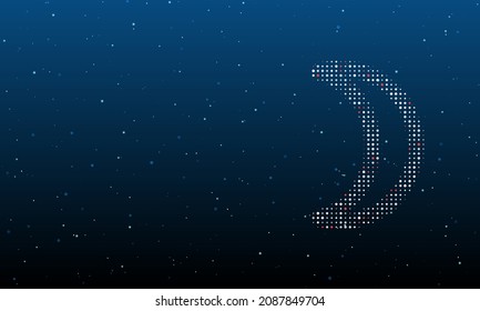 On the right is the moon astrological symbol filled with white dots. Background pattern from dots and circles of different shades. Vector illustration on blue background with stars