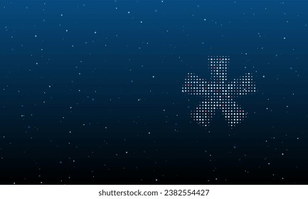 Auf der rechten Seite ist das mit weißen Punkten gefüllte Multiplikationssymbol. Hintergrundmuster aus Punkten und Kreisen verschiedener Farben. Vektorgrafik auf blauem Hintergrund mit Sternen