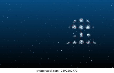 On the right is the mushrooms symbol filled with white dots. Background pattern from dots and circles of different shades. Vector illustration on blue background with stars