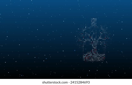 A la derecha está el árbol místico en el símbolo del frasco lleno de puntos blancos. Patrón de fondo de puntos y círculos de diferentes matices. Ilustración vectorial sobre fondo azul con estrellas