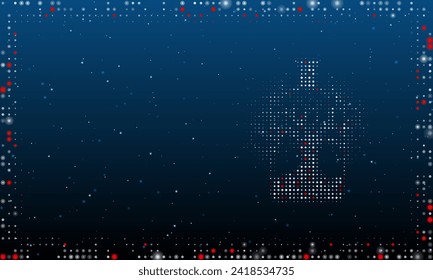 On the right is the mystical tree in bottle symbol filled with white dots. Abstract futuristic frame of dots and circles. Vector illustration on blue background with stars