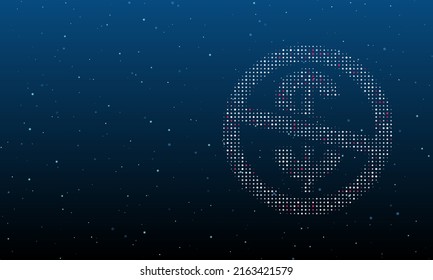 On the right is the no dollar symbol filled with white dots. Background pattern from dots and circles of different shades. Vector illustration on blue background with stars