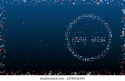 On the right is the no overtaking symbol filled with white dots. Pointillism style. Abstract futuristic frame of dots and circles. Some dots is red. Vector illustration on blue background with stars