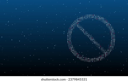 A la derecha está el símbolo de no aparcamiento lleno de puntos blancos. Patrón de fondo de puntos y círculos de diferentes matices. Ilustración vectorial sobre fondo azul con estrellas