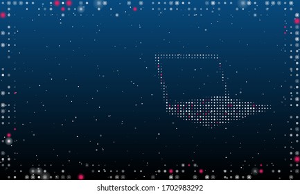On the right is the notebook symbol filled with white dots. Abstract futuristic frame of white dots and circles. Some dots is pink. Vector illustration on blue background with stars