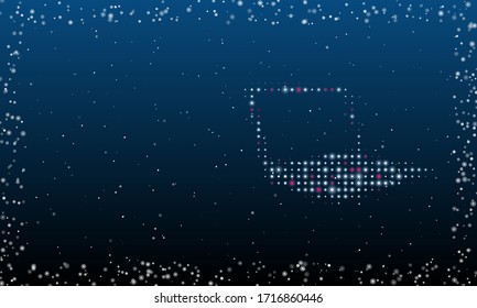 On the right is the notebook symbol filled with white dots. Abstract futuristic frame of white dots and circles. Some dots is pink. Vector illustration on blue background with stars