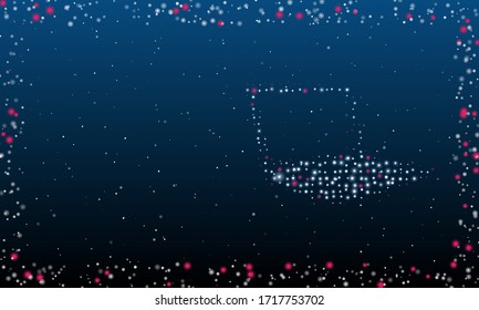 On the right is the notebook symbol filled with white dots. Abstract futuristic frame of white dots and circles. Some dots is pink. Vector illustration on blue background with stars