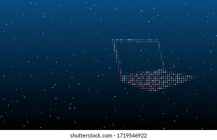 On the right is the notebook symbol filled with white dots. Background pattern from white dots and circles of different shades. Some dots is pink. Vector illustration on blue background with stars