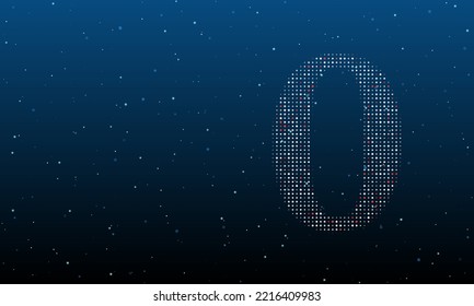 On the right is the number zero symbol filled with white dots. Background pattern from dots and circles of different shades. Vector illustration on blue background with stars