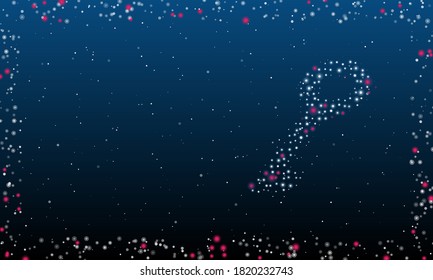 On the right is the old key symbol filled with white dots. Abstract futuristic frame of dots and circles. Some dots is pink. Vector illustration on blue background with stars