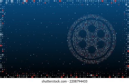 Auf der rechten Seite befindet sich das optische Kabelsymbol mit weißen Punkten. Pointillismus-Stil. Abstrakter futuristischer Rahmen von Punkten und Kreisen. Einige Punkte sind rot. Vektorgrafik auf blauem Hintergrund mit Sternen