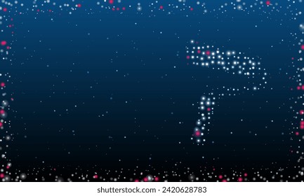 A la derecha está el símbolo del rodillo de pintura con puntos blancos. Estilo de puntillismo. Resumen marco futurista de puntos y círculos. Algunos puntos son rosas. Ilustración vectorial sobre fondo azul con estrellas