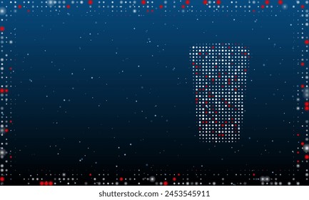 On the right is the paper coffee cup symbol filled with white dots. Abstract futuristic frame of dots and circles. Vector illustration on blue background with stars