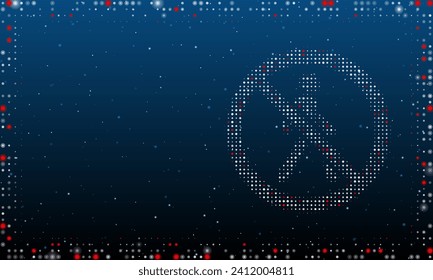 On the right is the pedestrian traffic prohibited symbol filled with white dots. Abstract futuristic frame of dots and circles. Vector illustration on blue background with stars