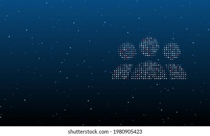 On the right is the people symbol filled with white dots. Background pattern from dots and circles of different shades. Vector illustration on blue background with stars