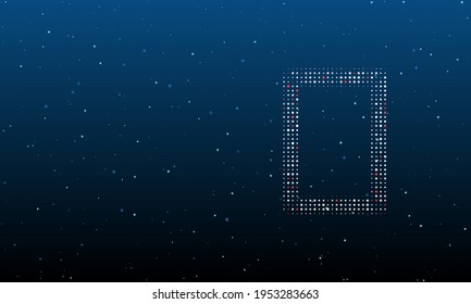 On the right is the photo frame symbol filled with white dots. Background pattern from dots and circles of different shades. Vector illustration on blue background with stars
