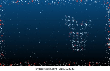 On the right is the plant in pot symbol filled with white dots. Pointillism style. Abstract futuristic frame of dots and circles. Some dots is red. Vector illustration on blue background with stars