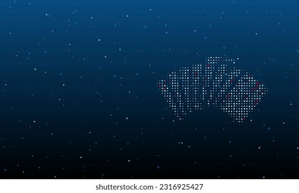 On the right is the playings symbol filled with white dots. Background pattern from dots and circles of different shades. Vector illustration on blue background with stars