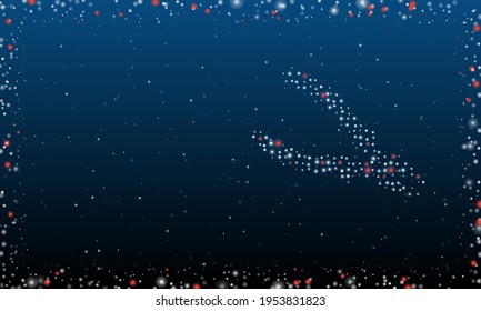 On the right is the pliers symbol filled with white dots. Pointillism style. Abstract futuristic frame of dots and circles. Some dots is red. Vector illustration on blue background with stars