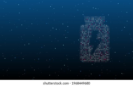 On the right is the power jar symbol filled with white dots. Background pattern from dots and circles of different shades. Vector illustration on blue background with stars