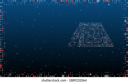 On the right is the printed circuit board symbol filled with white dots. Abstract futuristic frame of dots and circles. Vector illustration on blue background with stars