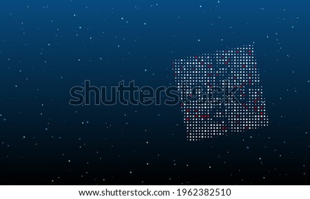 On the right is the puzzle symbol filled with white dots. Background pattern from dots and circles of different shades. Vector illustration on blue background with stars