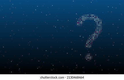 On the right is the question symbol filled with white dots. Background pattern from dots and circles of different shades. Vector illustration on blue background with stars