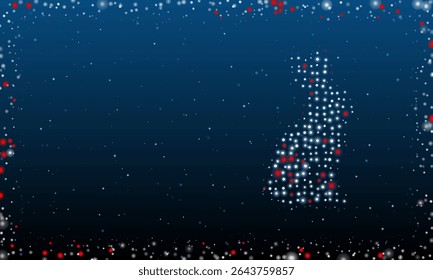 On the right is the rabbit symbol filled with white dots. Pointillism style. Abstract futuristic frame of dots and circles. Some dots is red. Vector illustration on blue background with stars