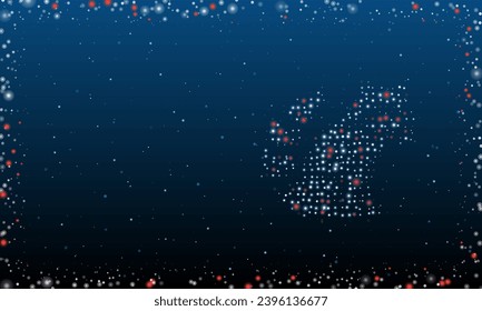 On the right is the raccoon symbol filled with white dots. Pointillism style. Abstract futuristic frame of dots and circles. Some dots is red. Vector illustration on blue background with stars