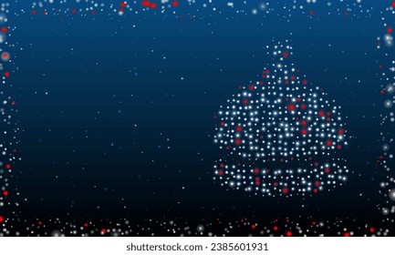 A la derecha está el símbolo de la campana de la recepción, con puntos blancos. Estilo de puntillismo. Resumen marco futurista de puntos y círculos. Algunos puntos son rojos. Ilustración vectorial sobre fondo azul con estrellas