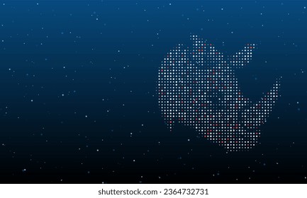 On the right is the rhino head symbol filled with white dots. Background pattern from dots and circles of different shades. Vector illustration on blue background with stars