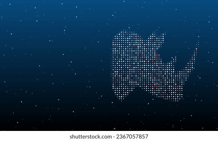 On the right is the rhinoceros head symbol filled with white dots. Background pattern from dots and circles of different shades. Vector illustration on blue background with stars