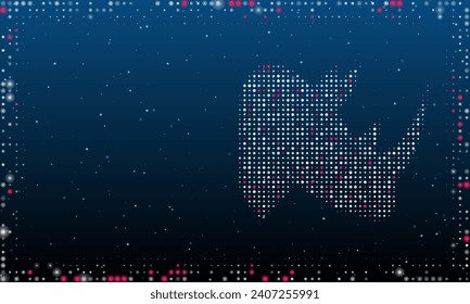 On the right is the rhinoceros head symbol filled with white dots. Abstract futuristic frame of dots and circles. Vector illustration on blue background with stars