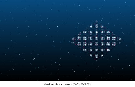 On the right is the rhombus symbol filled with white dots. Background pattern from dots and circles of different shades. Vector illustration on blue background with stars