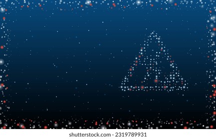 A la derecha está el símbolo de las obras de la carretera lleno de puntos blancos. Estilo de puntillismo. Resumen marco futurista de puntos y círculos. Algunos puntos son rojos. Ilustración vectorial sobre fondo azul con estrellas