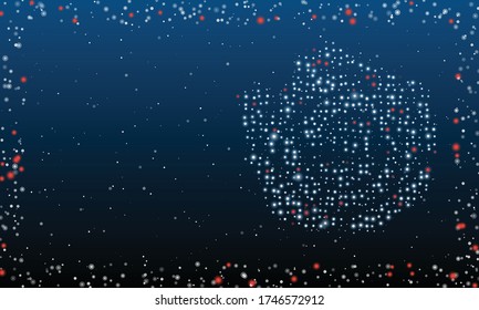 A la derecha está el símbolo de la rosa con puntos blancos. Resumen marco futurista de puntos y círculos blancos. Algunos puntos son rojos. Ilustración vectorial sobre fondo azul con estrellas