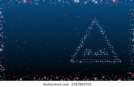 On the right is the rough road symbol filled with white dots. Pointillism style. Abstract futuristic frame of dots and circles. Some dots is pink. Vector illustration on blue background with stars