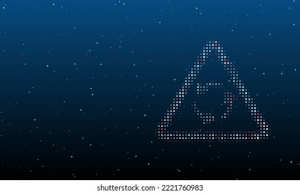 On the right is the roundabout symbol filled with white dots. Background pattern from dots and circles of different shades. Vector illustration on blue background with stars
