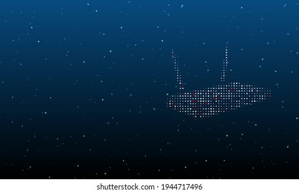 On the right is the router symbol filled with white dots. Background pattern from dots and circles of different shades. Vector illustration on blue background with stars