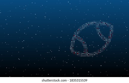 On the right is the rugby symbol filled with white dots. Background pattern from dots and circles of different shades. Some dots is red. Vector illustration on blue background with stars