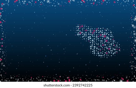 A la derecha se encuentra el símbolo de la máquina lijadora con puntos blancos. Resumen marco futurista de puntos y círculos. Ilustración vectorial sobre fondo azul con estrellas