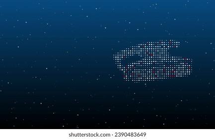 On the right is the sanding symbol filled with white dots. Background pattern from dots and circles of different shades. Vector illustration on blue background with stars