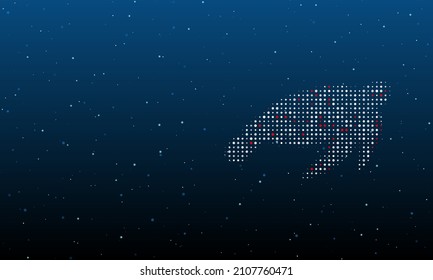 On the right is the sea turtle symbol filled with white dots. Background pattern from dots and circles of different shades. Vector illustration on blue background with stars