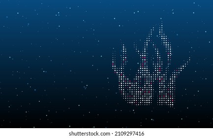On the right is the seaweed symbol filled with white dots. Background pattern from dots and circles of different shades. Vector illustration on blue background with stars