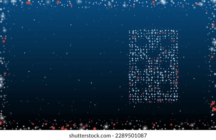 A la derecha están los siete corazones tocando un símbolo lleno de puntos blancos. Resumen marco futurista de puntos y círculos. Ilustración vectorial sobre fondo azul con estrellas