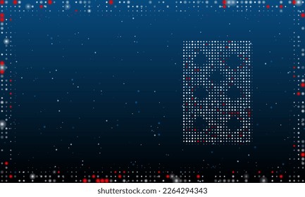 A la derecha están las siete espadas que reproducen el símbolo lleno de puntos blancos. Resumen marco futurista de puntos y círculos. Ilustración vectorial sobre fondo azul con estrellas