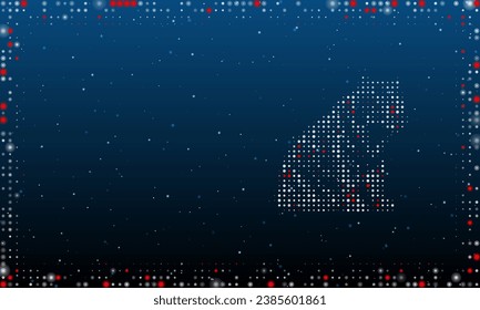 On the right is the sitting tiger symbol filled with white dots. Pointillism style. Abstract futuristic frame of dots and circles. Some dots is red. Vector illustration on blue background with stars