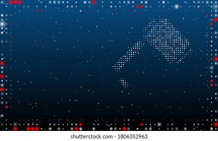 A la derecha está el símbolo de martillo dormido con puntos blancos. Resumen marco futurista de puntos y círculos. Algunos puntos son rojos. Ilustración vectorial sobre fondo azul con estrellas